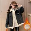 Girls Winter Denim Jacke  Plush and Thickened  Korean Version Medium To Large Children's Jacket
