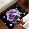 3D Роза Напольный коврик Цветочный узор Нескользящий коврик для ванной Реалистичная роза и бабочки Коврик для ванной для прихожей Спальни Гостиной