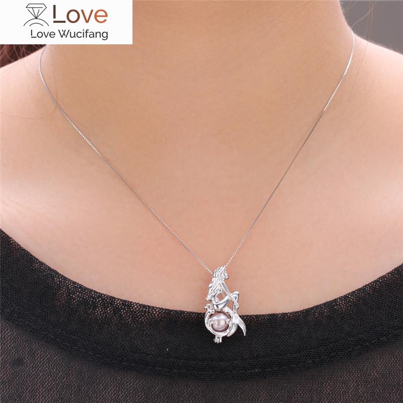Cluci 925 Sterling Silver Singing Mermaid Shaped Charms Pendant Women Fairy Tale Silver 925 Pearl Cage Locket Jewelry Sc048sb