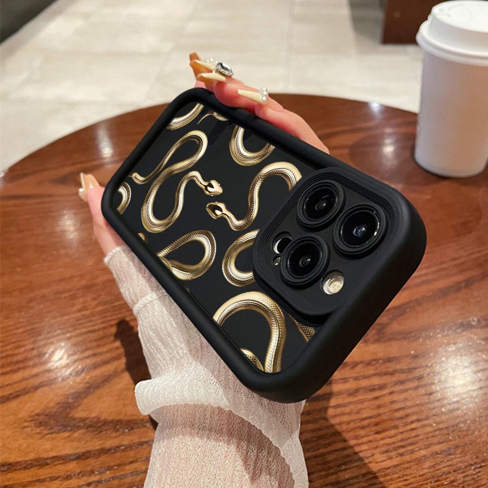 N72, черные, золотые, змеиные, мягкие чехлы для телефонов с ангельскими глазками для iPhone 15, 14, 12, 11 Pro Max 13 mini 7 8 6S Plus XS Max XR SE, противоударный чехол-бампер