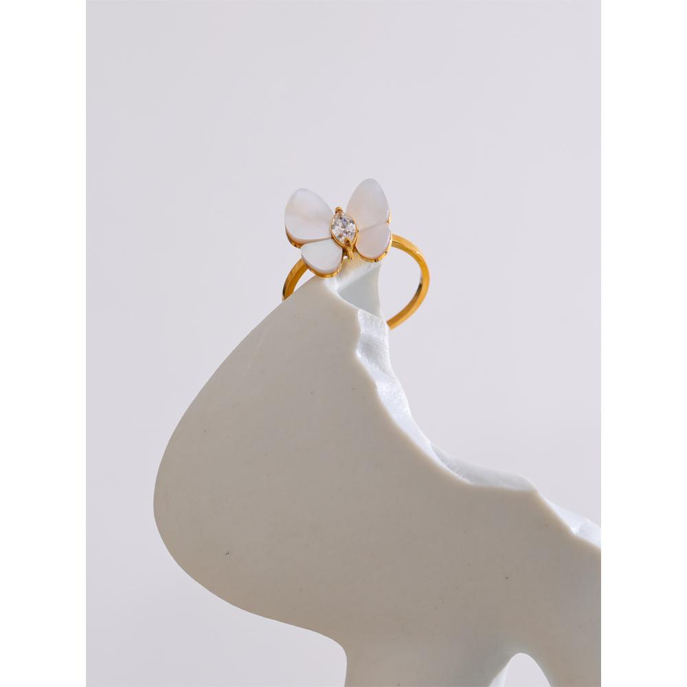 Eetit Кольцо-бабочка из нержавеющей стали 316L с натуральным цирконием в виде ракушки, регулируемое, высокое качество, изысканное, популярное, ювелирное изделие, подарок, покрытие PVD