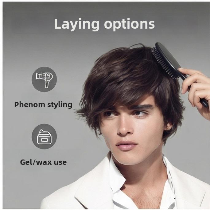 Мужской коричневый короткий прямой парик с боковым пробором