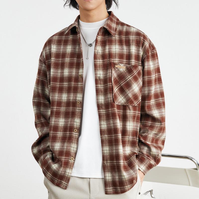 Весенняя новинка для мужчин, американская ретро-куртка с длинным рукавом в клетку