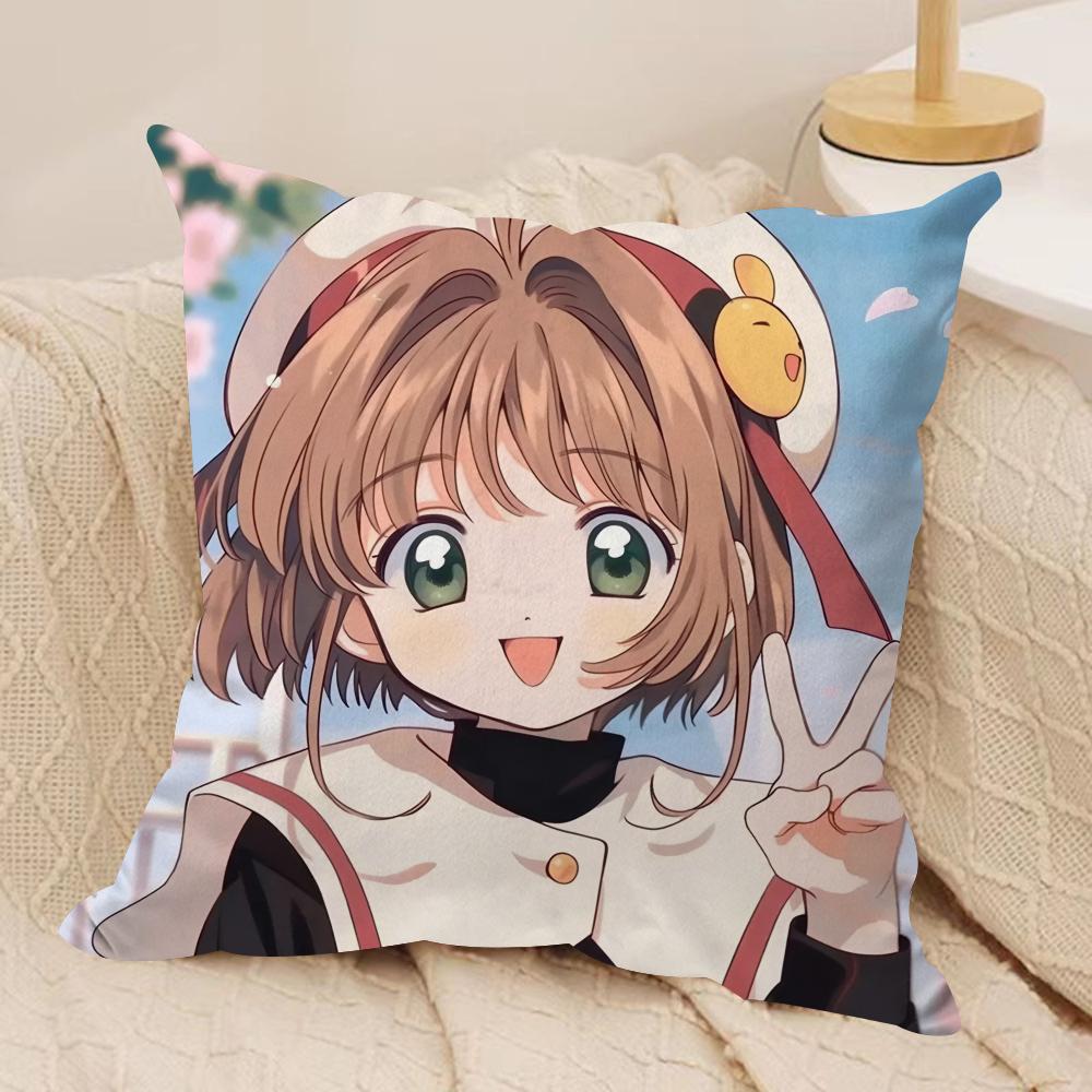 Anime CCardcaptor SSakura Pink Cushion Cover Silky Short Plush Invisible Zipper Dustproof Sofa Pillow Case For Home Decor