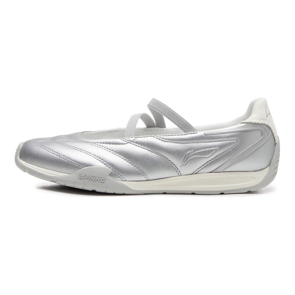 Li Ning Пленочные Балетные Нескользящие, Устойчивые к истиранию, Легкие Низкие Повседневные Туфли Женские Серебристые AGLW072-3