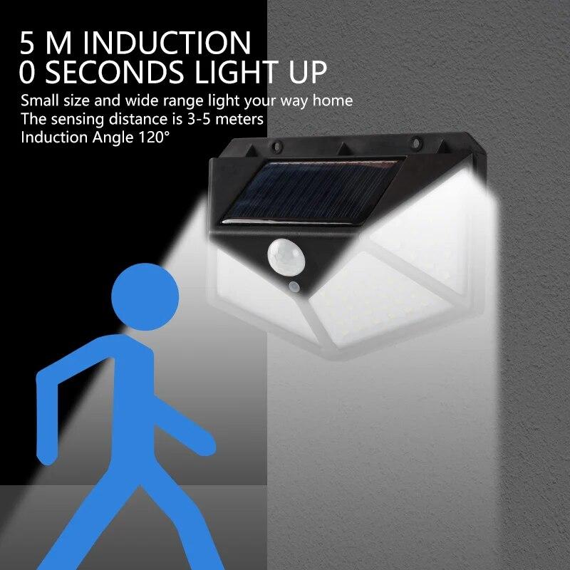 100LED Solar Wall Lamp Outdoor Lampwaterproof Motion Sensor Solar Powered Sunlight Street Lamp Garden Railing Decorative Lamp