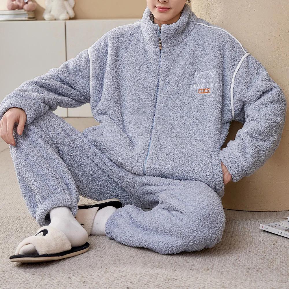 Мужская зимняя теплая пижама, пижамный комплект, мужская фланелевая пижама, домашняя одежда, бархат, коралловый бархат