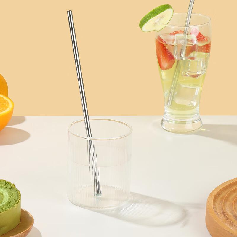 Baijie 304 Stainless Steel Straws, Reusable Metal Bent Creative Milk Tea Thick Straws, Pack of Two