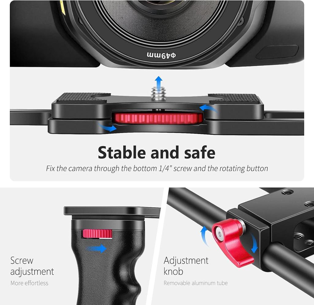 Комплект для создания видеопленки Neewer из алюминиевого сплава с верхней двойной ручкой и 2 15-миллиметровыми стержнями, совместимыми с цифровыми зеркальными фотокамерами Nikon и видеокамерами. Ручка, захват,