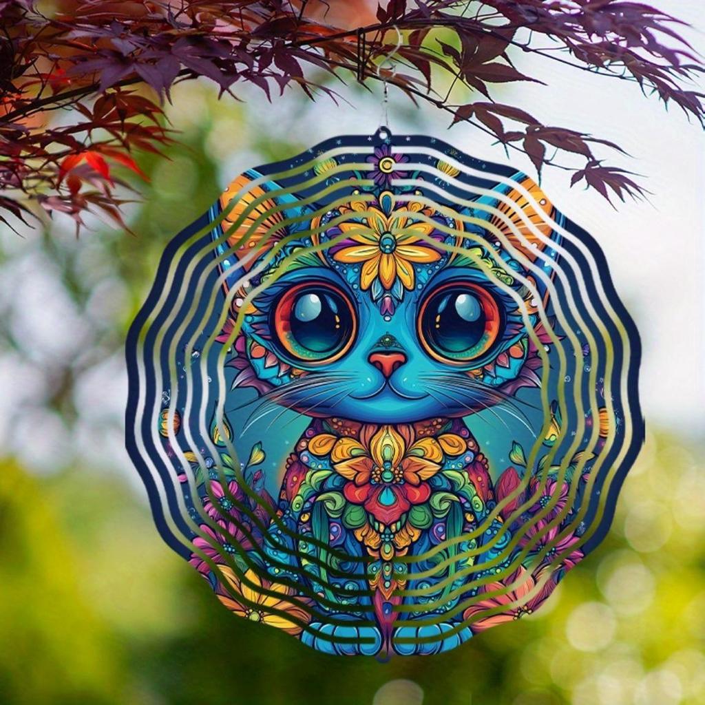 10 Inch Hanging Wind Spinner with Cat Design Elegant Outdoor Wind Chime for Spring Summer Lawn Yard Decor 360 Degree Rotating Hook Heartwarming Gift