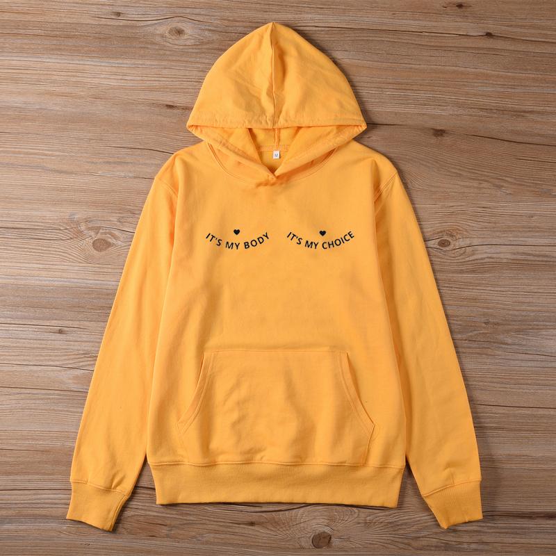 Это мое тело, это мой выбор, толстовка с сердечком, женская толстовка с капюшоном, пуловеры, модный топ из чистого хлопка с графическим рисунком, повседневные джемперы с капюшоном