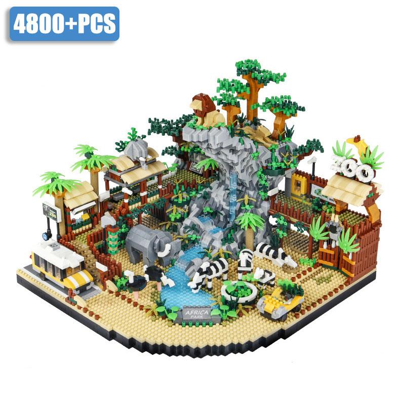 MOC City Animal Zoo Micro Building Blocks Bricks Set Panda Lion Elephant Giraffe Flamingo Animal Park Model Kit Toys Gifts