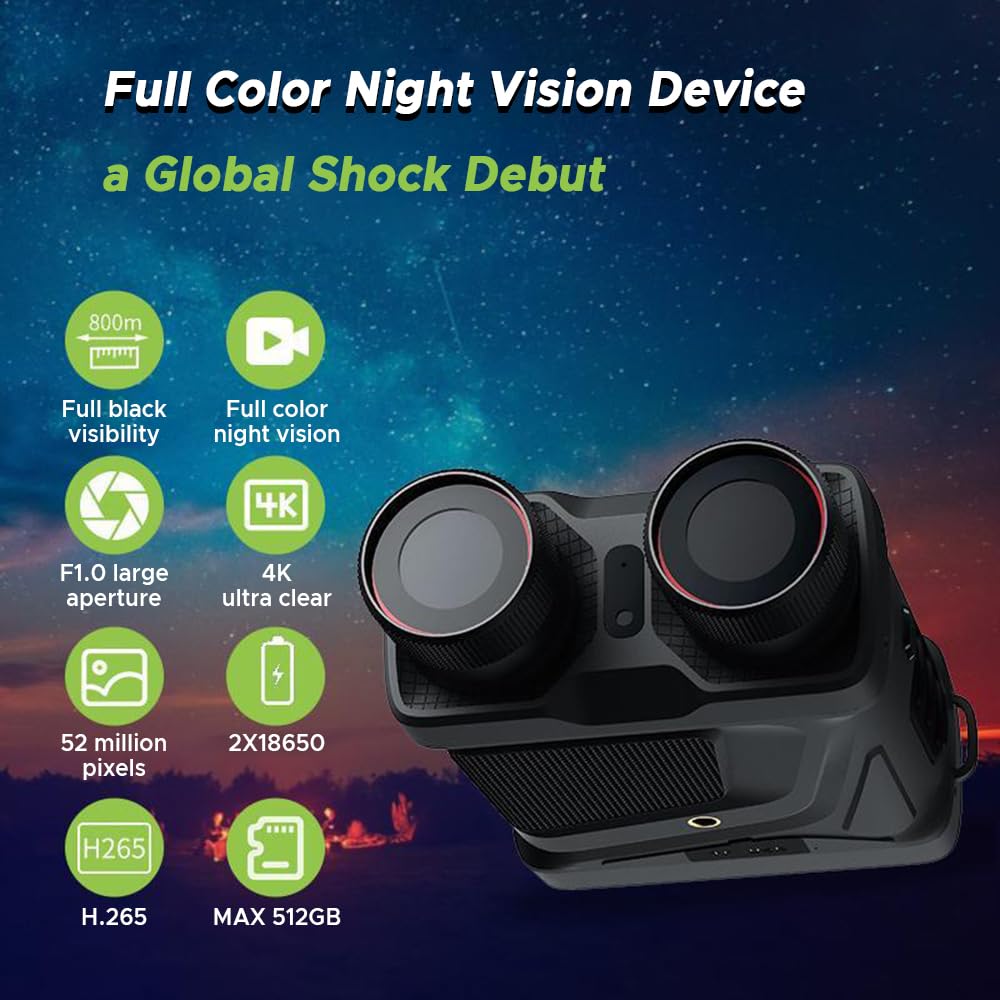 Xtahdge Digital Night Vision Binoculars, All Black, Full Color, 4K, All Black, 800 Meter Large Screen, Infrared Telescope