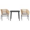 3 Piece Outdoor Dining Set with Cushions Brown Poly Rattan & Glass
