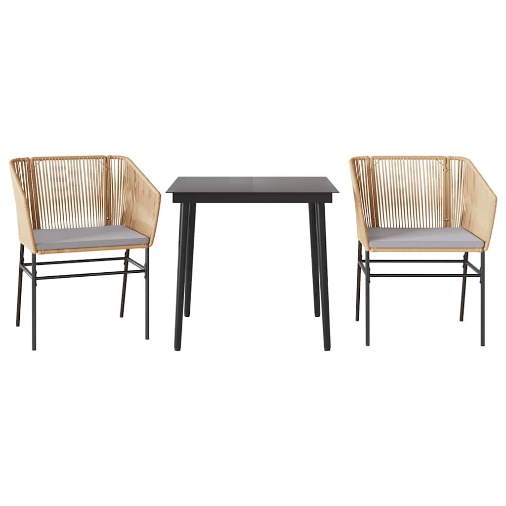 3 Piece Outdoor Dining Set with Cushions Brown Poly Rattan & Glass