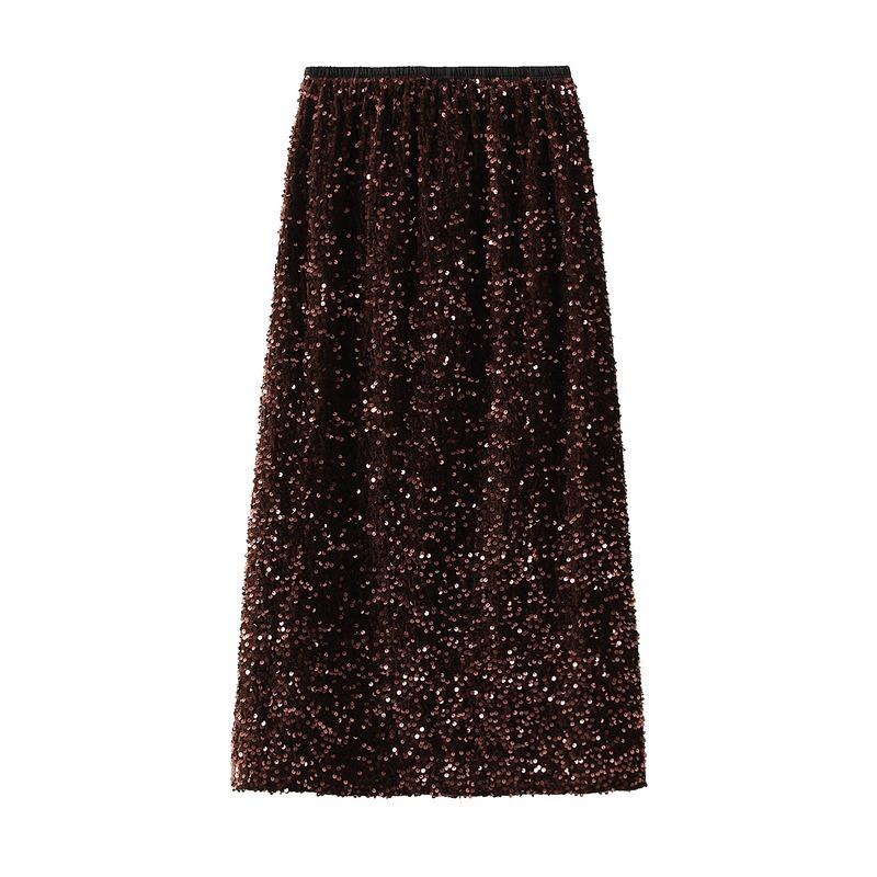 Velvet Sequins Halter Skirt Women's Package Hip Skirt Vintage Straight Mid-Length Skirt Spring and Autumn Winter Skirt