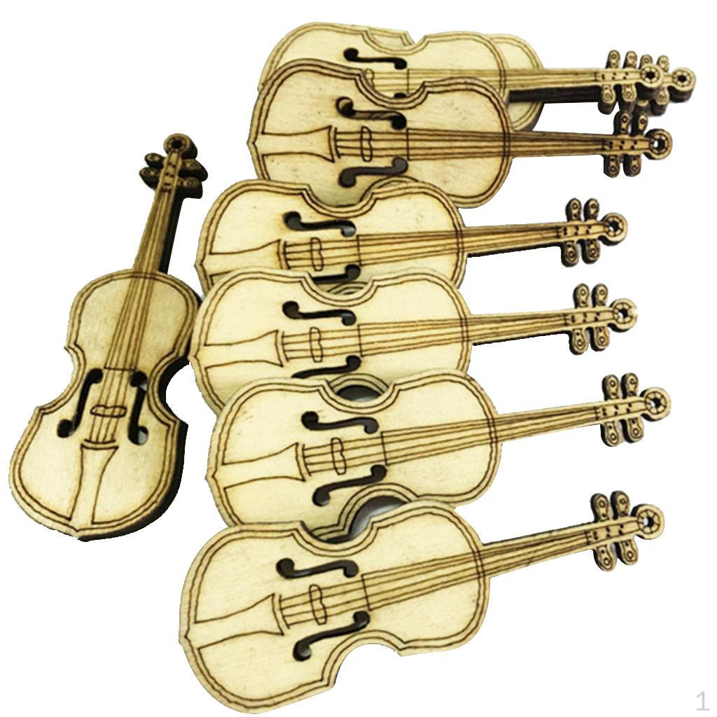 10 Pieces Craft Violin Shapes Hanging Wooden Tags Decorations Key Ring Pendant Findings