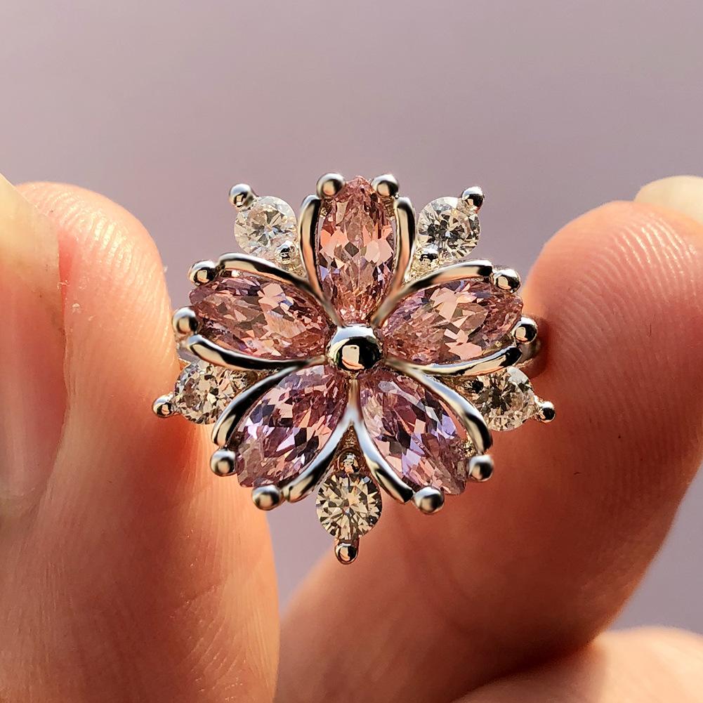 Elegant Fashion Princess Engagement Rings for Bride Jewelry Romantic Blossom Pink Stone Lady Rings