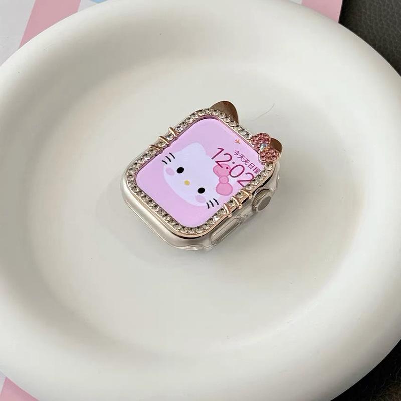Чехол для Apple Watch с кристаллами KT Cat для Series 10, 9, 8 и 7 - Полуобернутая Алмазная Защитная Крышка