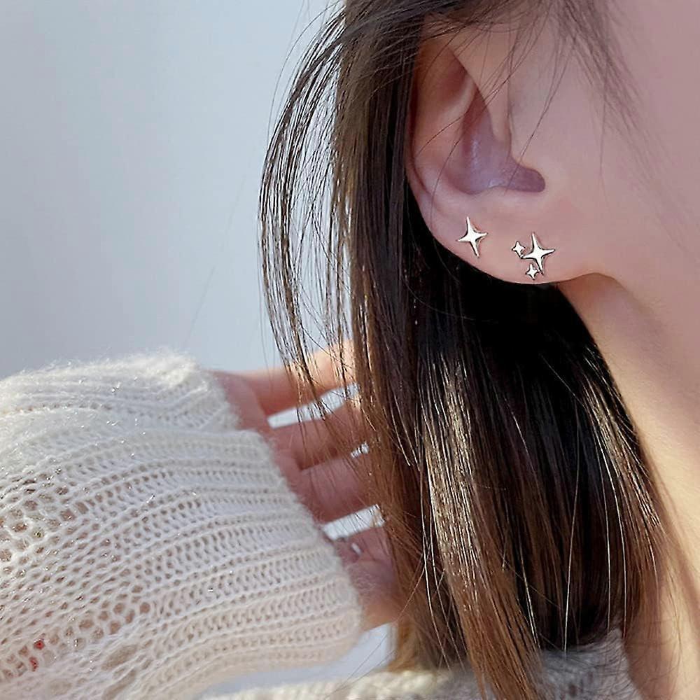 925 Silver Stud Earrings, High Polish Star Earrings, Dainty Hypoallergenic Ear Jewelry Stud Earrings for Women Girls