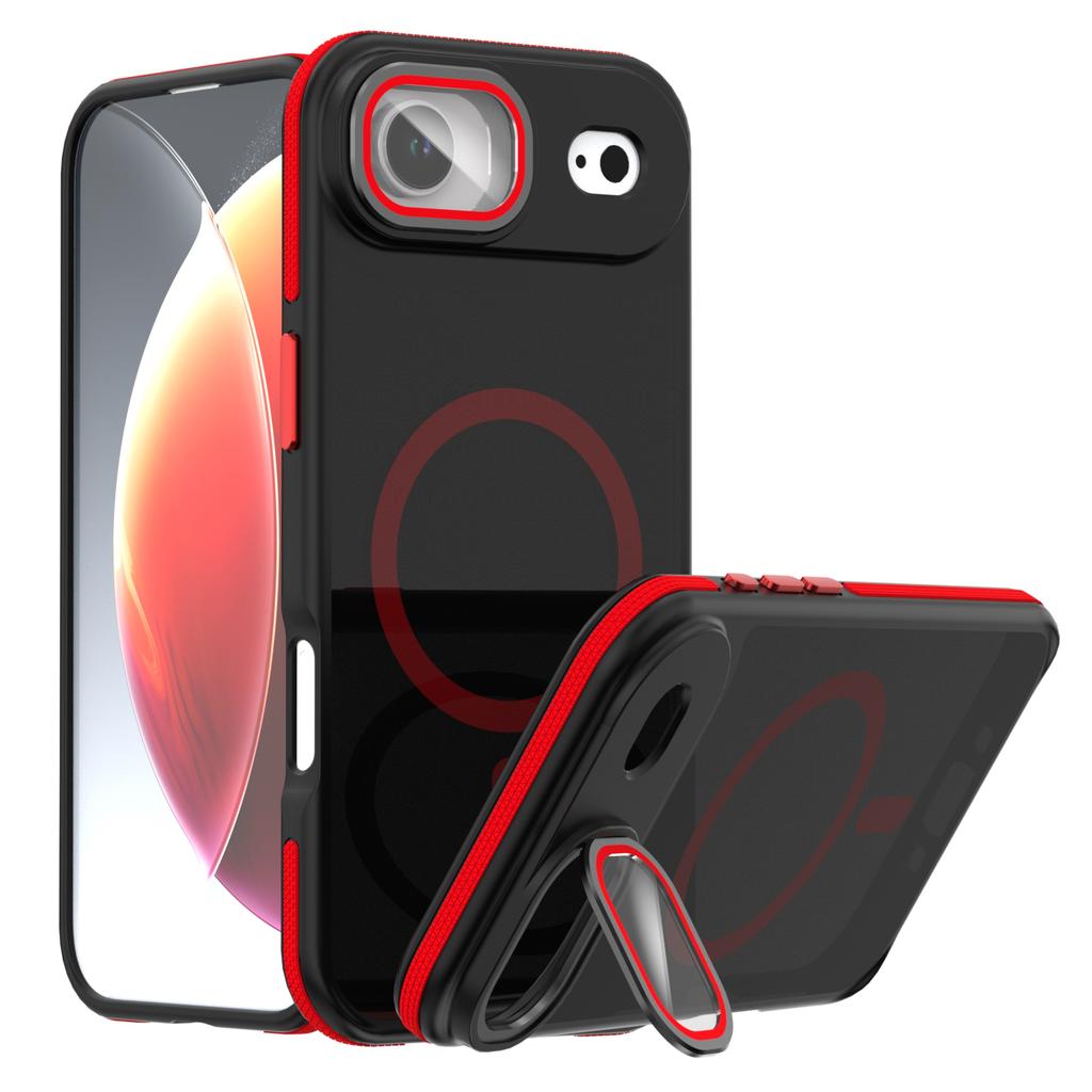 For iPhone Air Magnetic Case Skin-Touch TPU Acrylic Phone Back Cover with Lens Protector Kickstand