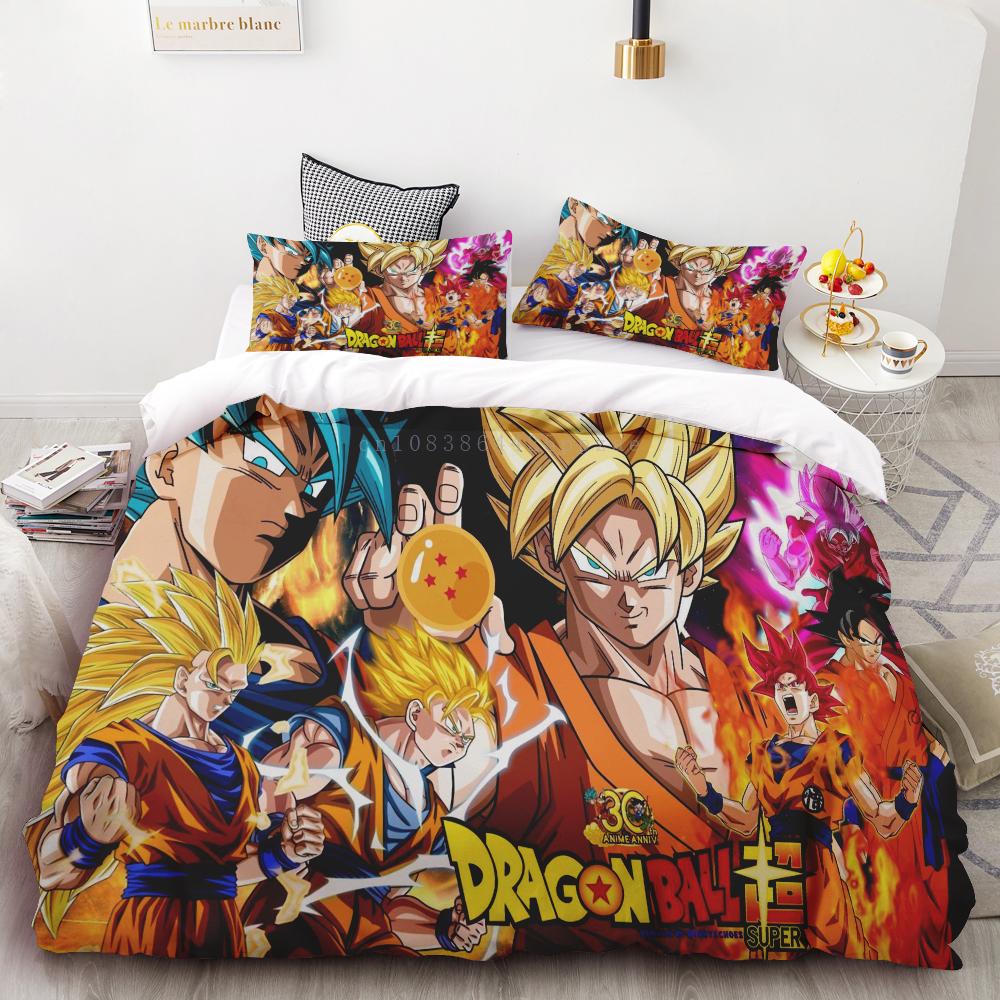Duvet Cover New Dragon Ball Quilt Cover Set Super Saiyan Bedding Set Anime Cartoon Bed Bedroom Home Children Kids Boys Gifts