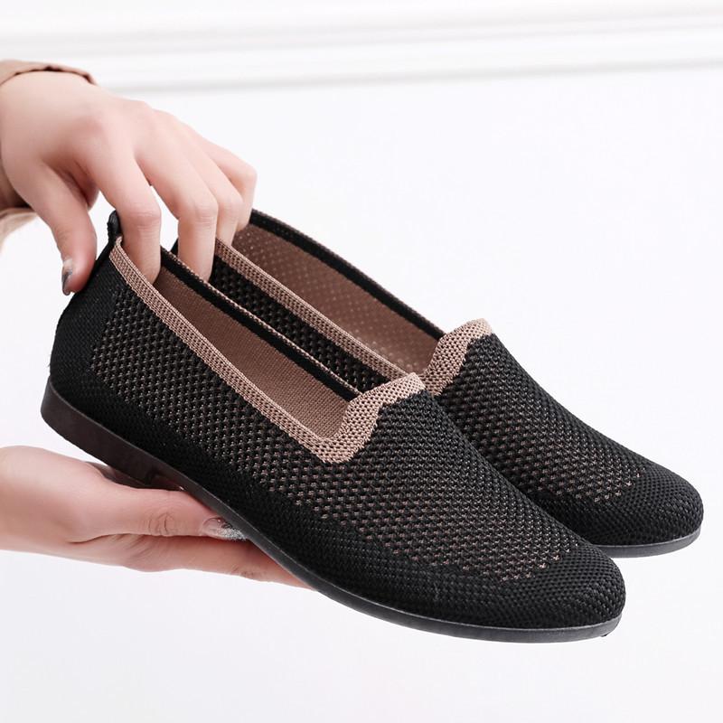 Старые пекинские тканевые туфли на плоской подошве, туфли для мамы на один педаль, модные, новый тренд, одинарные туфли, повседневные, дышащие, женские туфли из летучей вязки