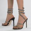 2025 Rhinestones Snake-Like Winding Super High HeelsSummer New Fine And Pointed Rhinestones All Wear Net Red Tide Heels