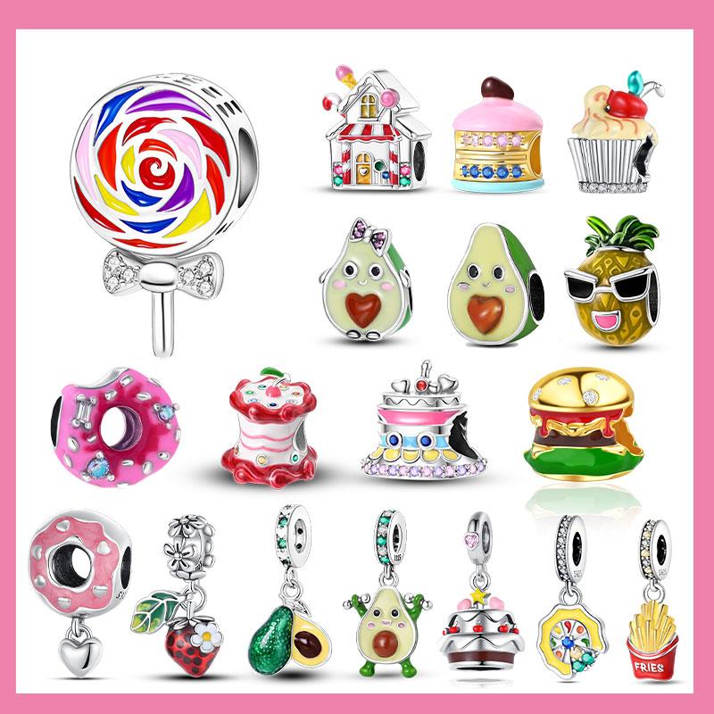 Delicious Food Copper Doughnut Cake Dessert Fruit Fine Wine Bead Pendant Fit Bracelet Necklac Boutique Jewelry Gift