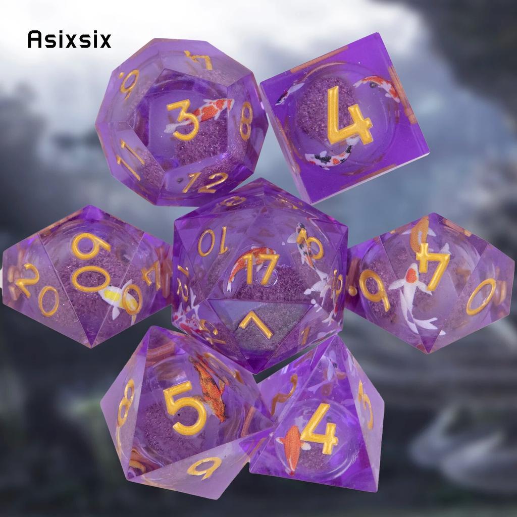 7 шт. фиолетовая рыба, золотой номер, смоляные кубики с острыми краями, многогранные кубики, подходящие для ролевых ролевых игр, настольная игра