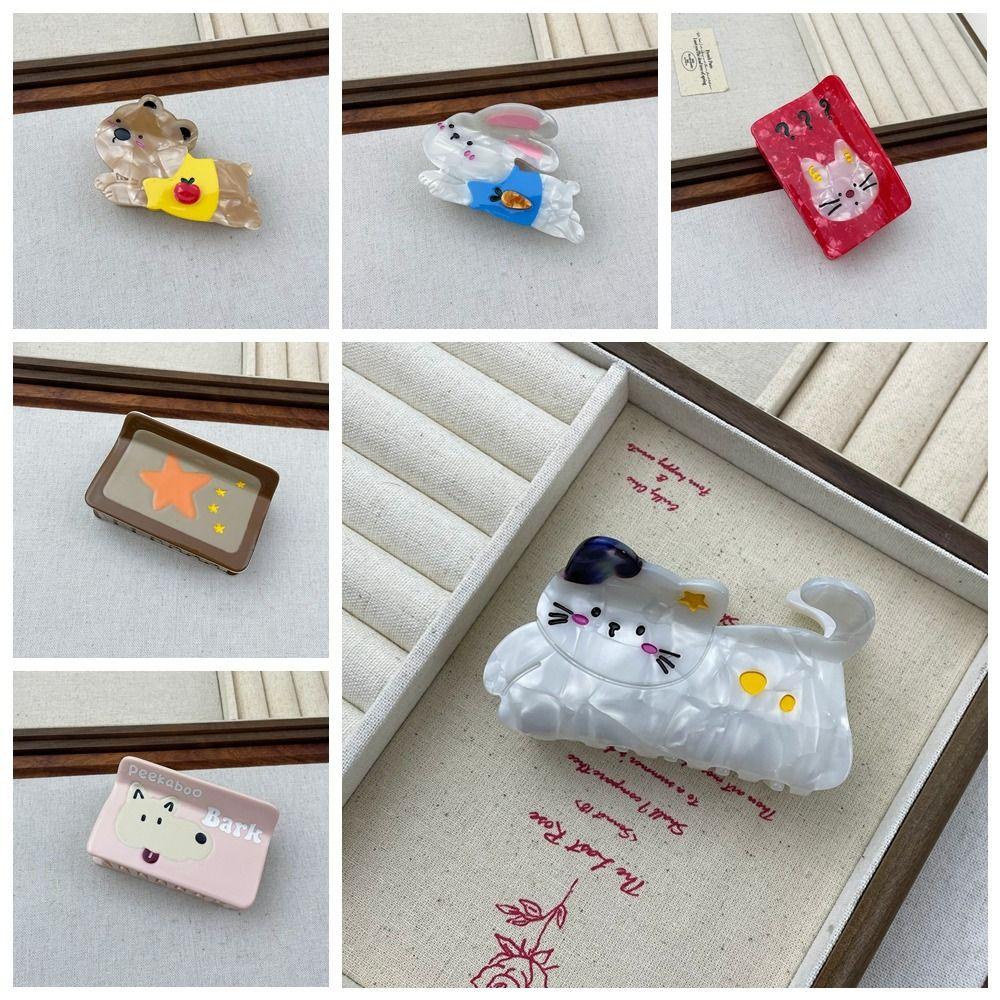 Rabbit Cartoon Animal Hair Clip Puppy Geometry Shark Clip Funny Bear Acetate Hair Claw Female