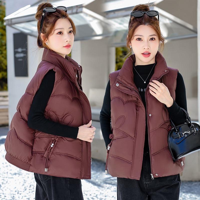 Down Cotton Vest Autumn and Winter New Women's Cotton Vest Loose Stand Collar Vest Sleeveless Cotton Vest