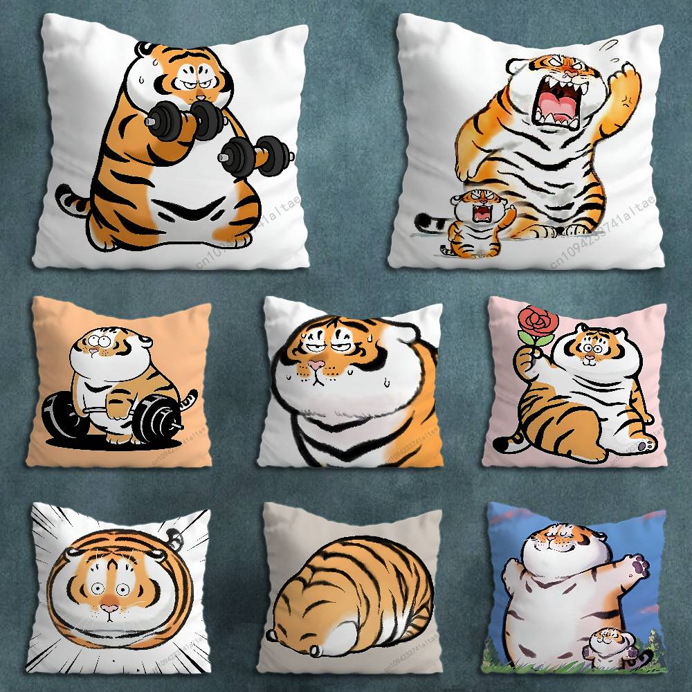 Funny Cute Tiger Emojis Pillow Case For 30x30cm45x45cm55x55cm For Home Bedroom Decoration And Protector