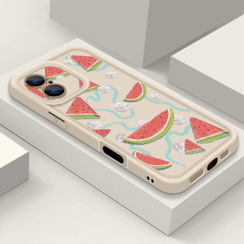 For iPhone 16 Pro Max Fruit Print Phone Case For iPhone 16e 15 14 13 12 Pro Max Plus 11 XR XS Watermelon Print Phone Case TPU Soft Shockproof Cover