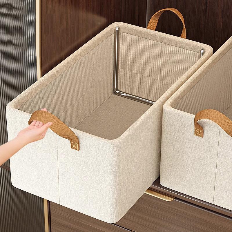 1pc Clothes Storage Basket Oxford Cloth Clothes Hand-held Storage Box Foldable Storage Box with Steel Frame Wardrobe Organizer