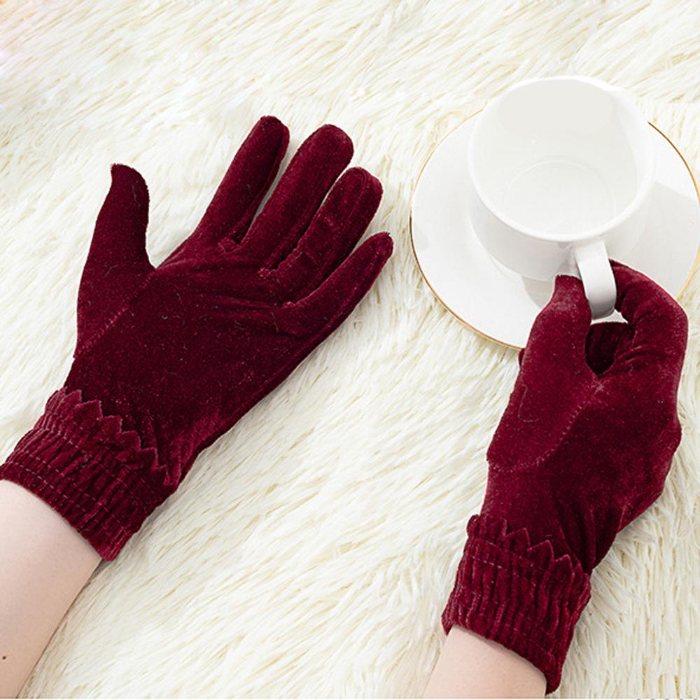 Winter Outdoor Warm Solid Women Soft Elastic Driving Gloves Full Finger Mittens Gold Velvet Gloves