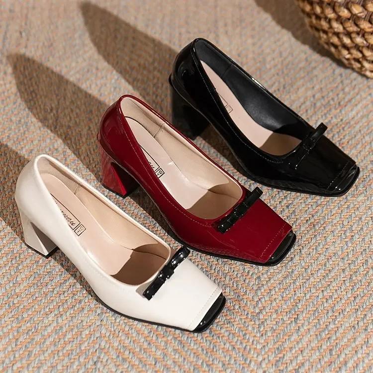 Fashion Women Fashion Bow Pointed Slip On Loafers High Heels Party Shoes Woman Comfortable Soft Shallow Mouth Single Shoes Dress Pumps