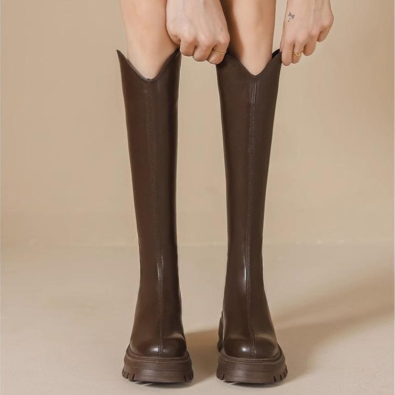 AJGS Slim Woman High Boots Модные женские сапоги до колена на высоком каблуке 2024 Женская обувь Зимние мягкие кожаные длинные сапоги