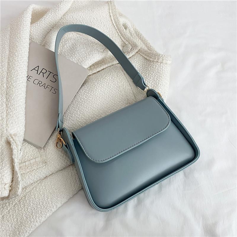 Summer Solid Color Women's Bag PU Leather Flap Shoulder Bag Fashion Lady Armpit Handbag and Purse Trendy Underarm Bag