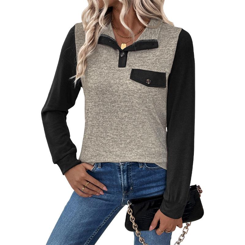 Women's Autumn 2026 Color Block Stand Collar Hoodie - European & American Trend