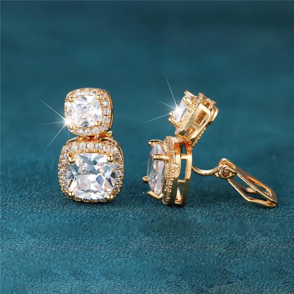 Модный квадратный белый циркониевый зажим для ушей для женщин, роскошный золотой цвет, зажим для ушей без пирсинга, свадебный подарок, ювелирные изделия