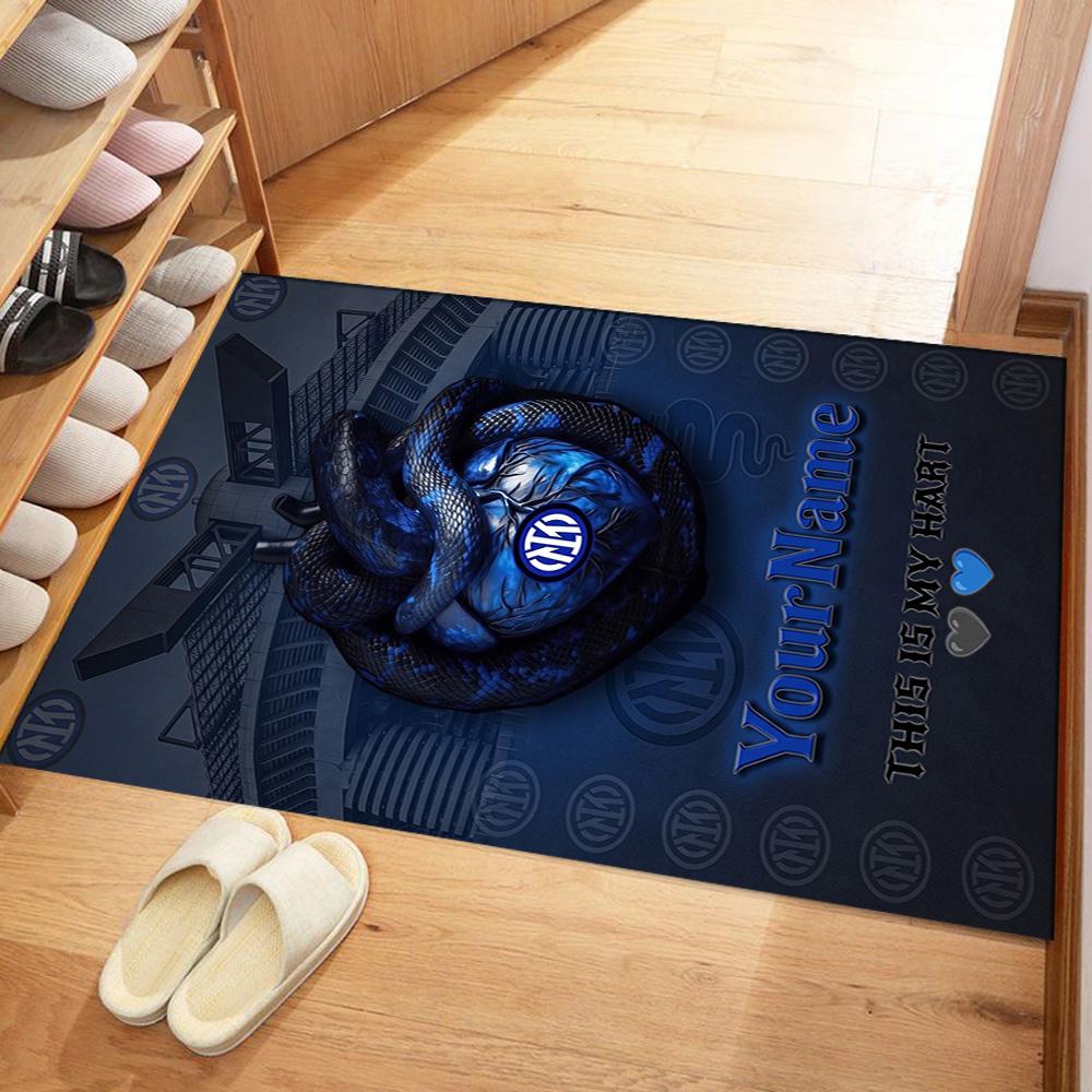 Inter Milan Customize Text Carpet Perfect for Hallway Living Rooms Balcony Entryway Anti-slip Rug Anime Office Decor Best for Christmas