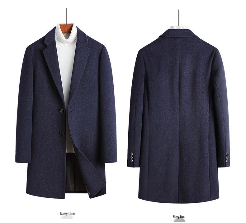 Men's Mid-Length Wool Slim Fit Trench Coat