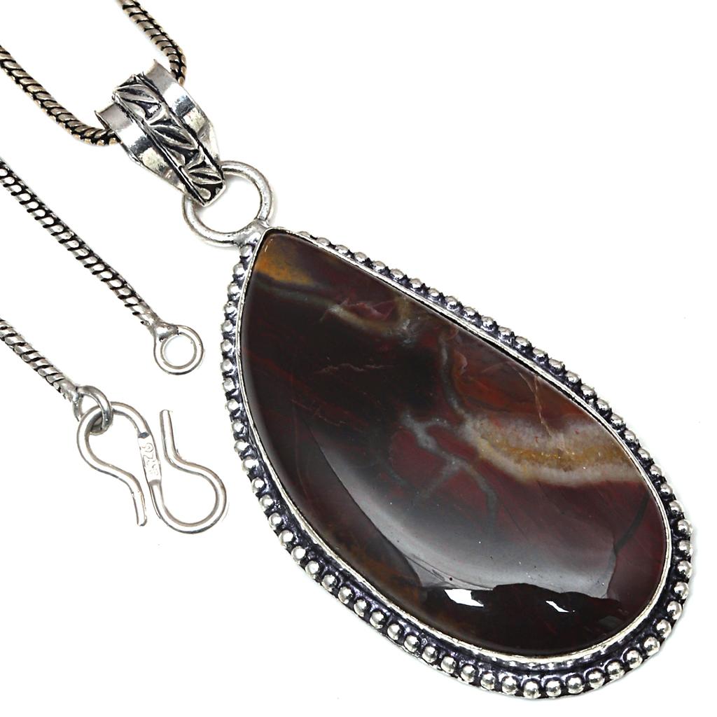 Pendant Designer Jasper Gemstone Valentine'Day Ethnic Silver Jewelry 2.5"