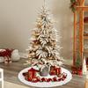 30"/36"/48" Faux Fur Christmas Tree Skirt Plush Snow White Tree Skirt with Golden Sequin Snowflake Reindeer for New Year Holiday Party Decoration