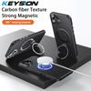KEYSION Чехол из углеродного волокна с текстурой для MagSafe для iPhone 16 16 Plus с вращающимся на 360 ° магнитным кольцом-подставкой, противоударный чехол для телефона