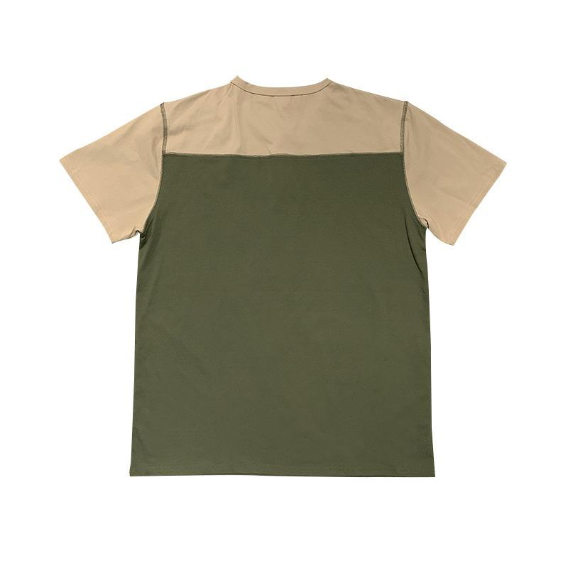 Мужская повседневная свободная футболка-henley с коротким рукавом и цветовыми блоками
