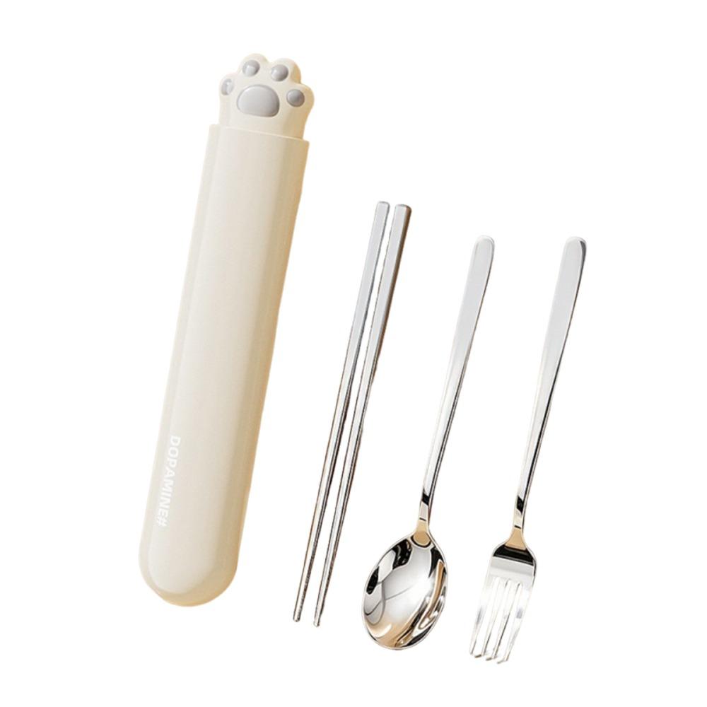 Cat Paw Spoon Fork Chopsticks Set Portable Travel Tableware Set Stainless Steel Cutlery Set  Travel