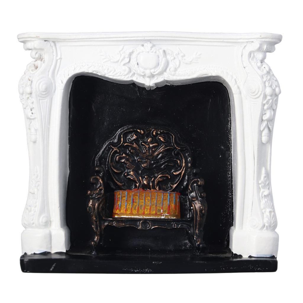 Dollhouse LED Fireplace Rococo Style Simple Switch Control Portable Resin 1:12 Dollhouse Miniature