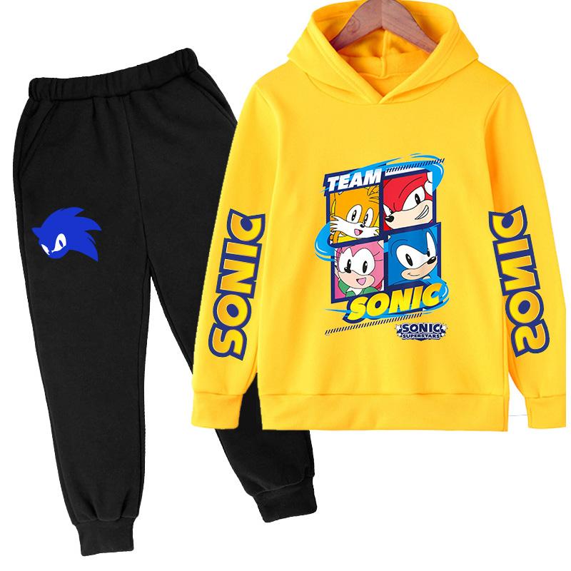 TZWY2026 Anime Sonic The Hedgehog Children's Sweater Suit Cartoon Pullover Boy Warm Sweater Hoodie+Sweatpants 2d Fashion Sportswear